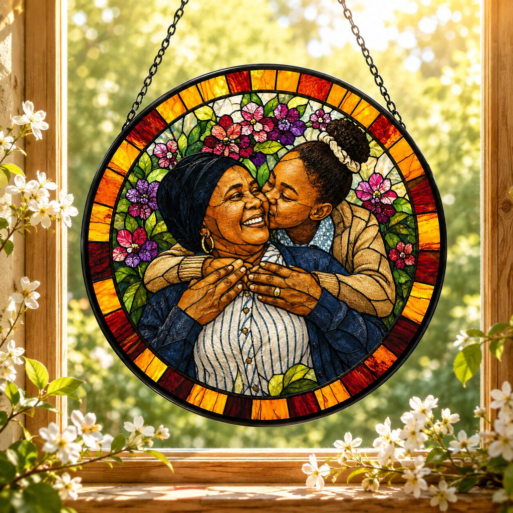 Personalized Floral Mosaic Photo Stained Glass Suncatcher