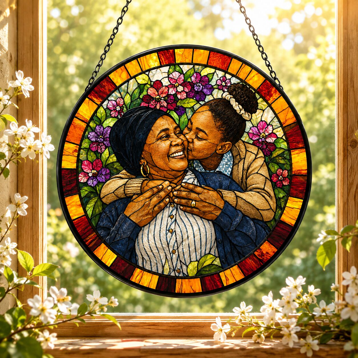 Personalized Floral Mosaic Photo Stained Glass Suncatcher