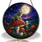 Frog on Mushroom Moonlit Stained Glass Suncatcher