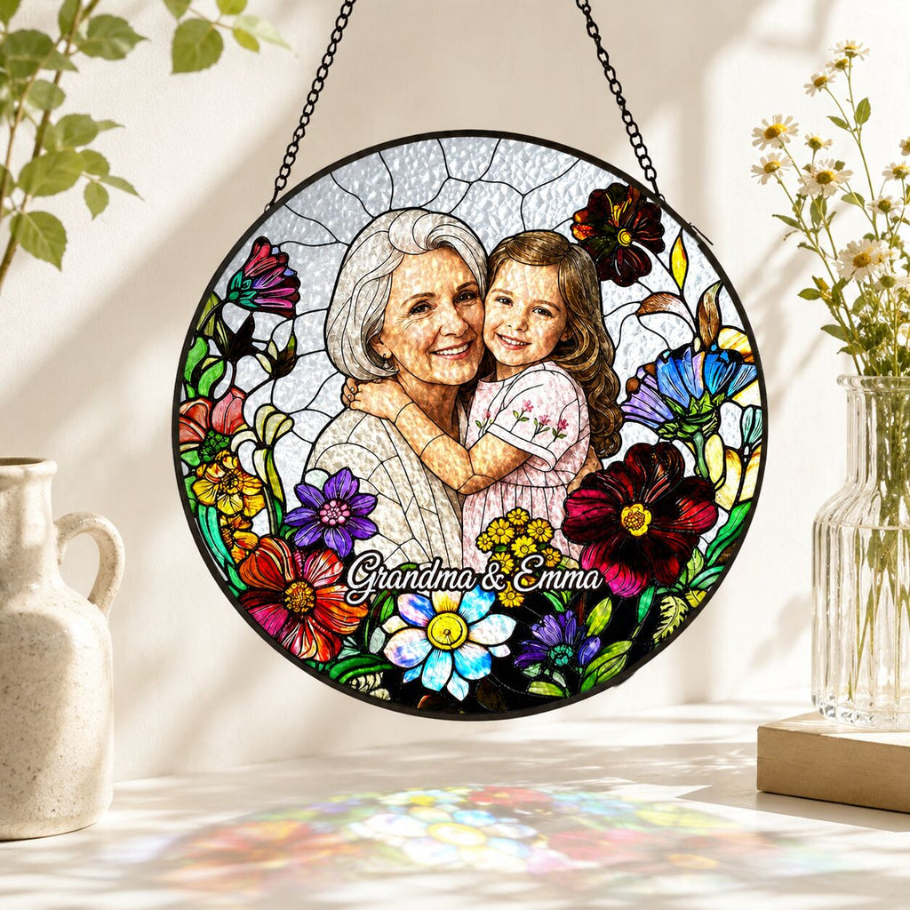 Personalized Wildflower Photo Stained Glass Suncatcher