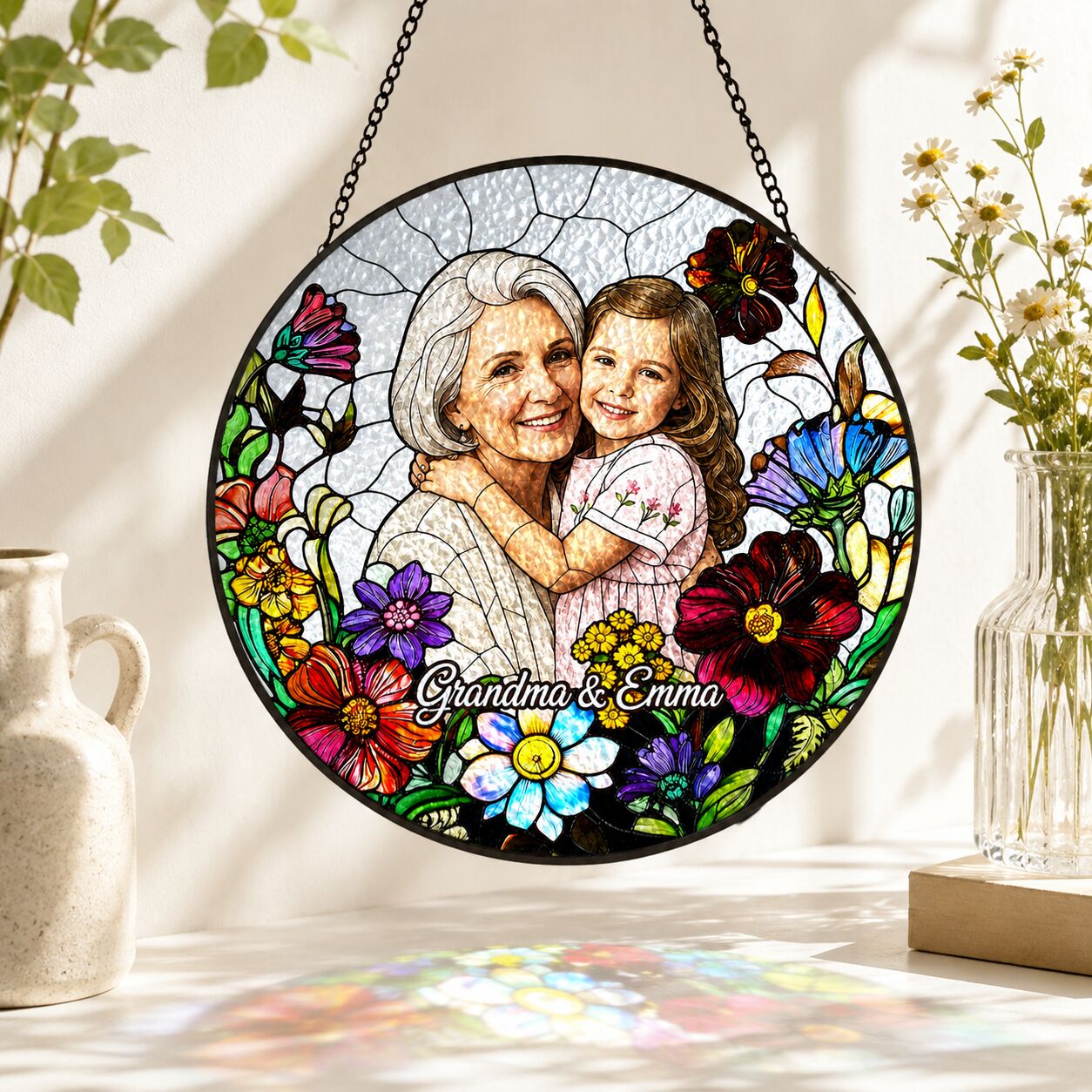 Personalized Wildflower Photo Stained Glass Suncatcher