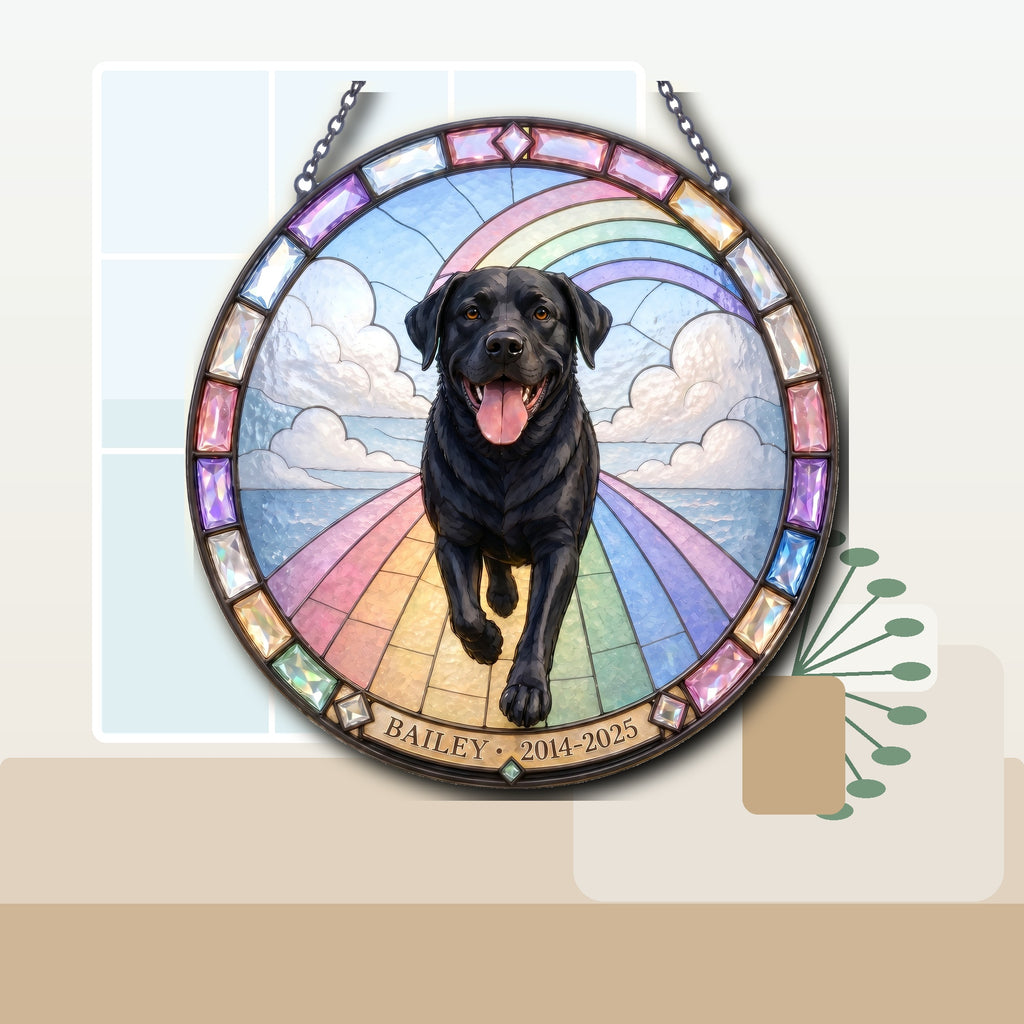 Personalized Pet Memorial Suncatcher – Rainbow Bridge Photo