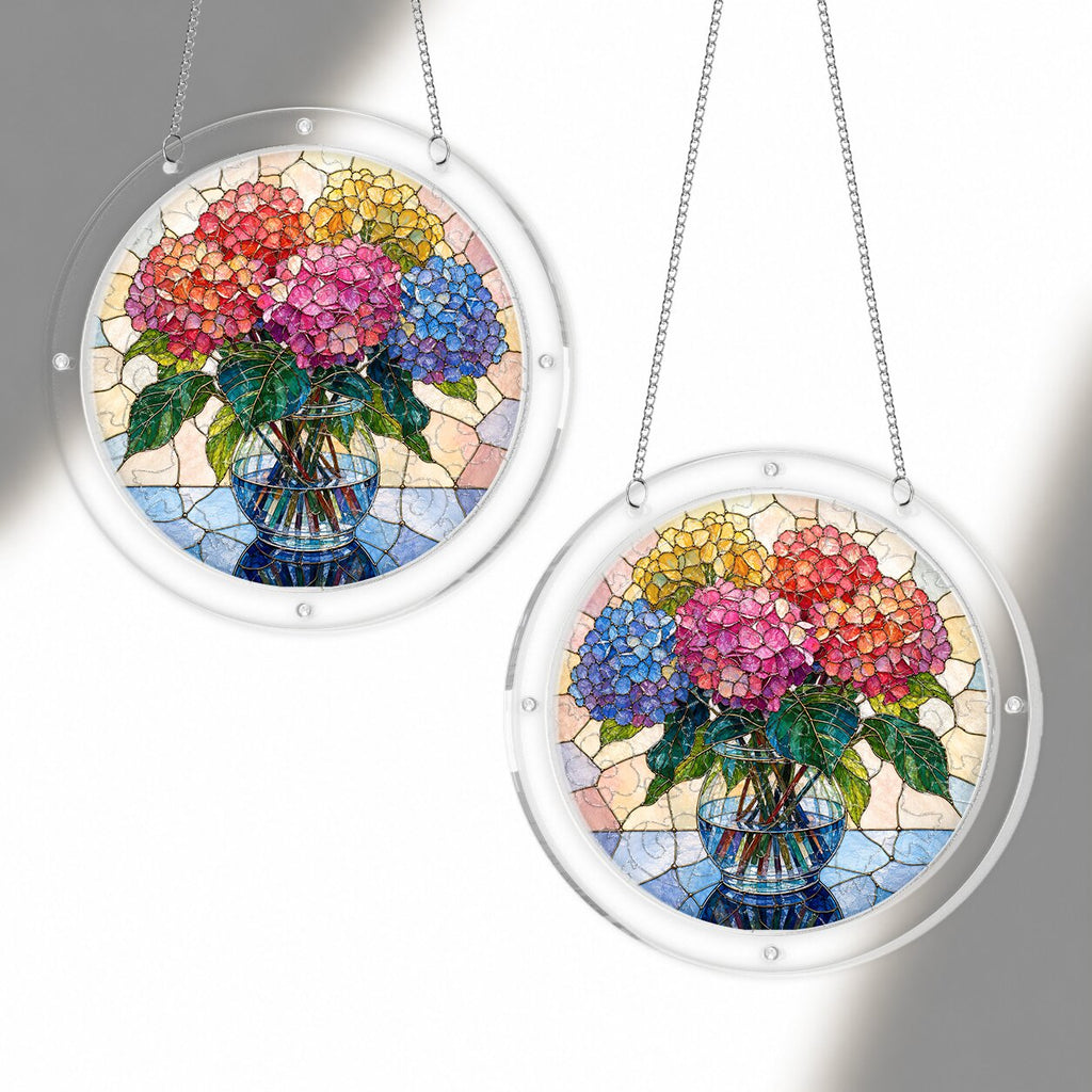 Blushing Hydrangea Acrylic Puzzle Suncatcher