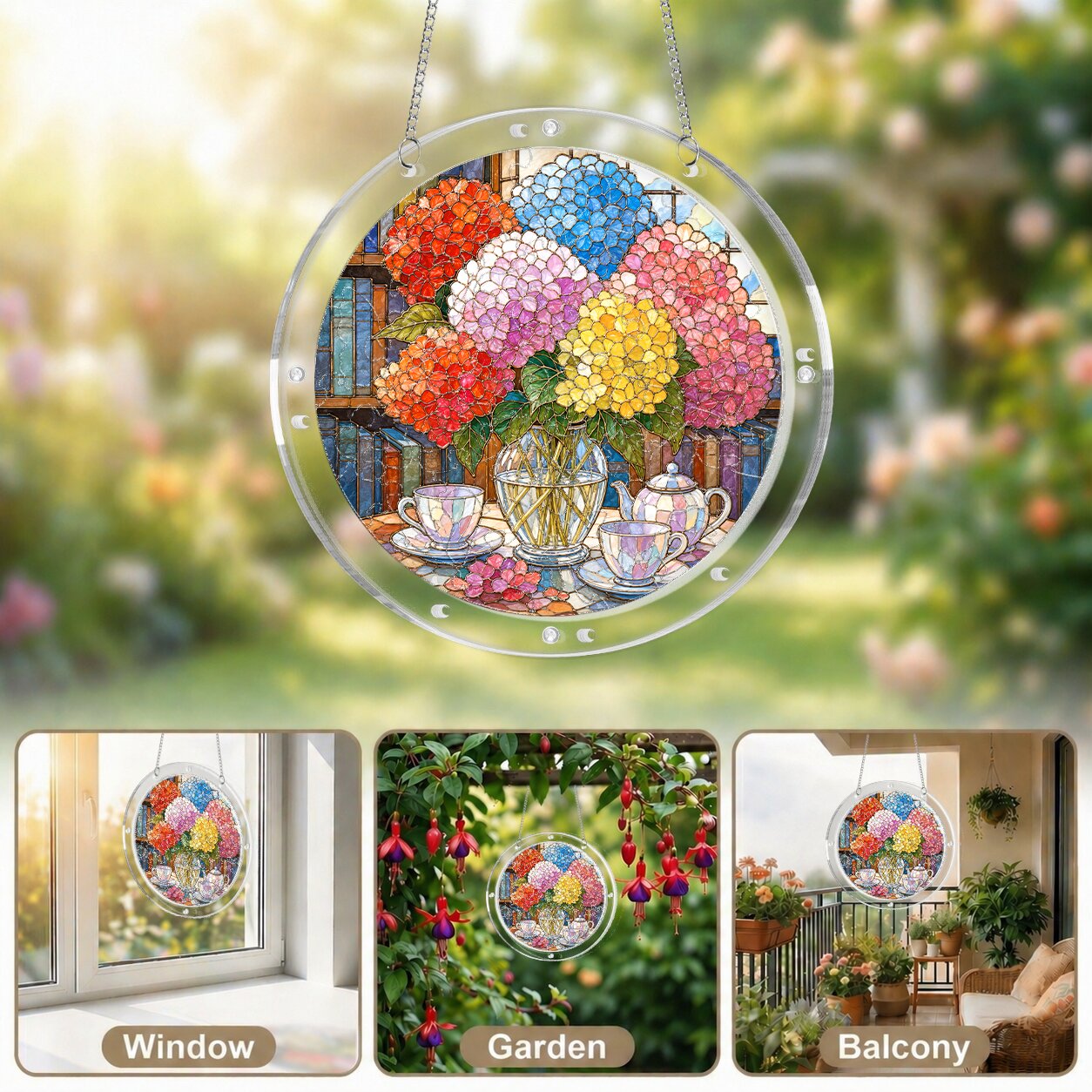 Rainbow Hydrangea Acrylic Puzzle Suncatcher
