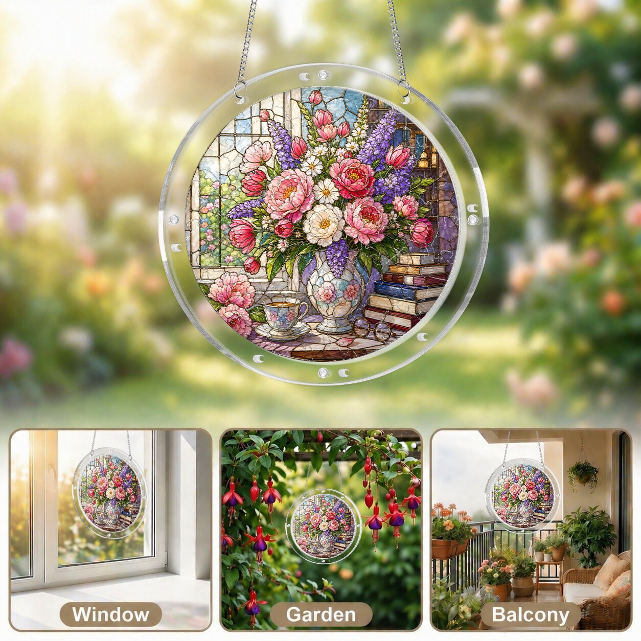 Peony &amp; Larkspur Acrylic Puzzle Suncatcher