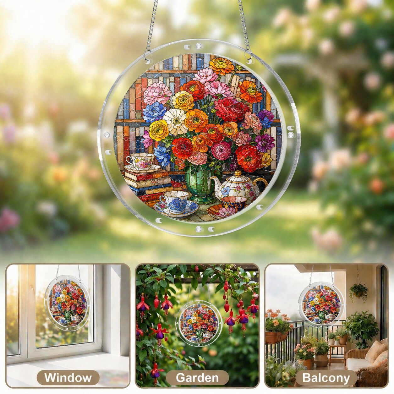 Ranunculus Floral Teatime Acrylic Puzzle Suncatcher