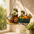 Frog Couple Pumpkin Harvest Snail Cart Holographic Acrylic Suncatcher
