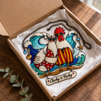 Personalized Beach Chicken Couple Holographic Acrylic Suncatcher