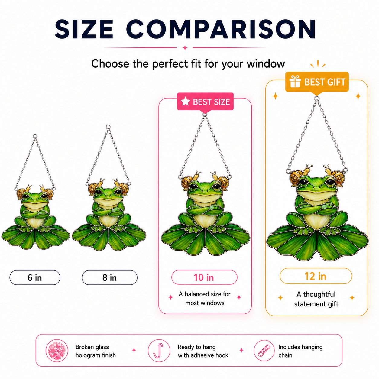 Frog & Snail Friends on Leaf Holographic Acrylic Suncatcher