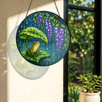 Frog & Wisteria Leaf Umbrella Stained Glass Suncatcher