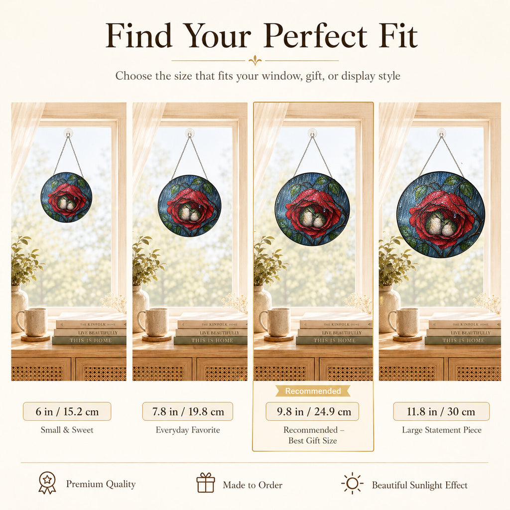 Lovebirds in a Rose Stained Glass Suncatcher