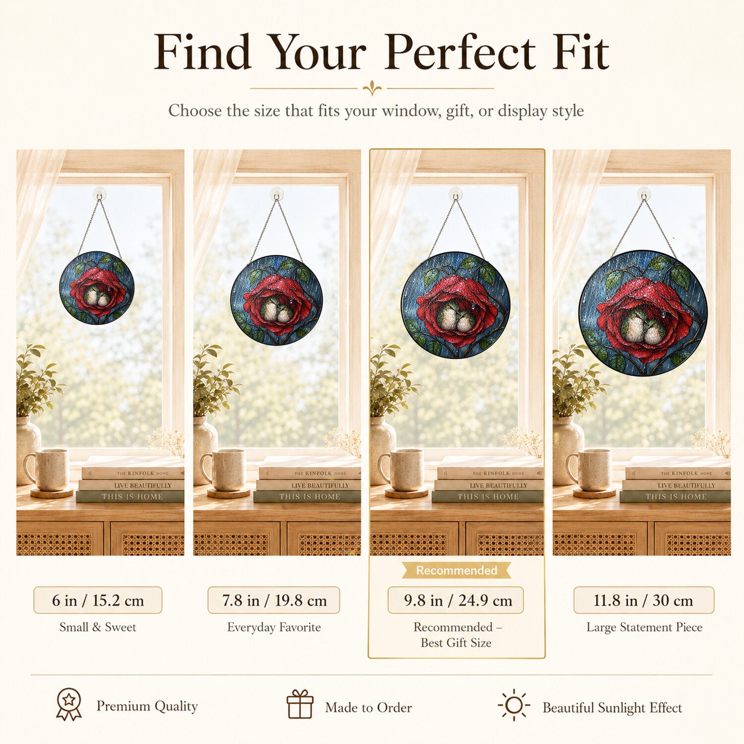 Lovebirds in a Rose Stained Glass Suncatcher
