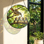 Mother Bird Feeding Chicks Stained Glass Suncatcher