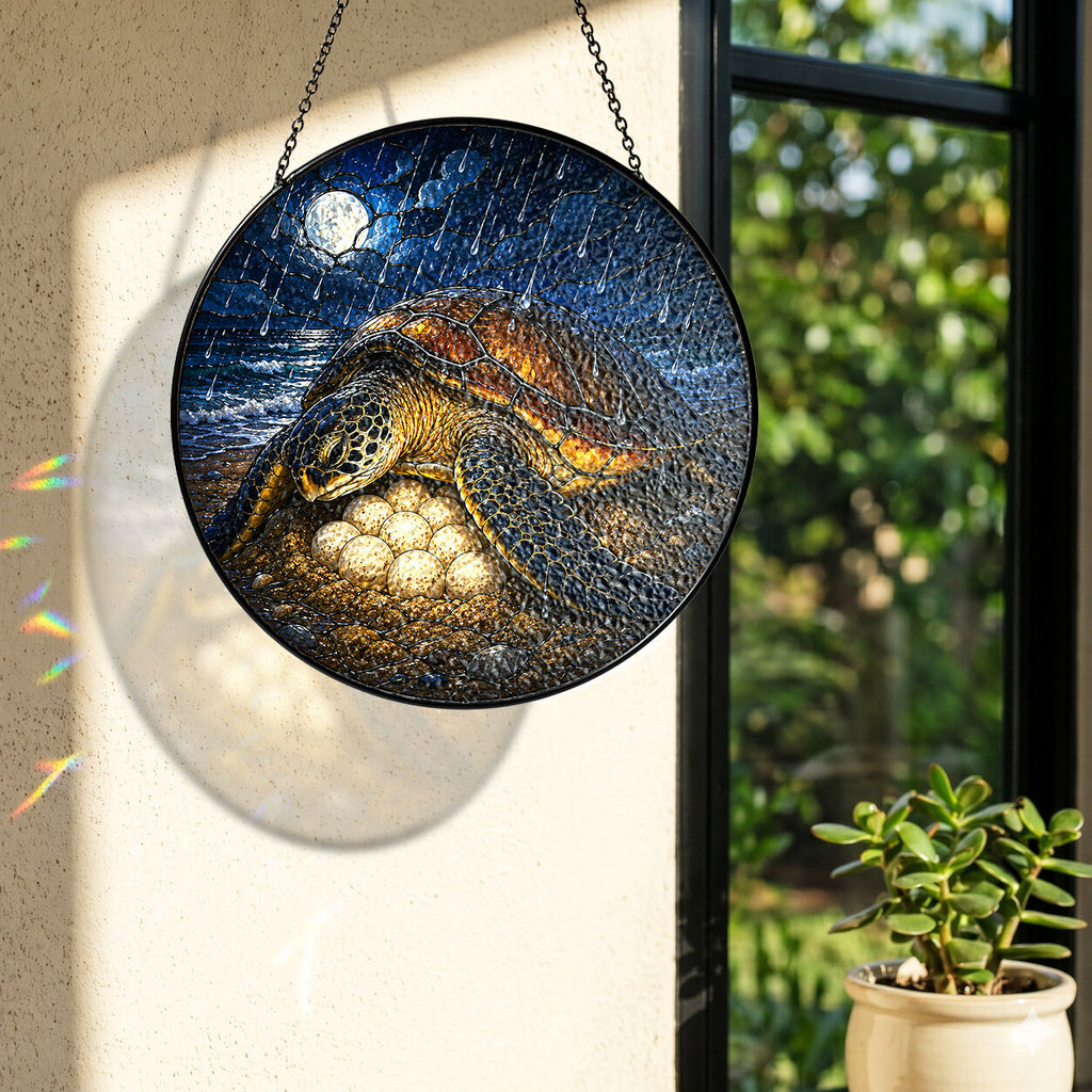Mother Sea Turtle & Nest Stained Glass Suncatcher