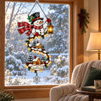 Personalized Snowman with Lantern & Winding Village Holographic Acrylic Suncatcher