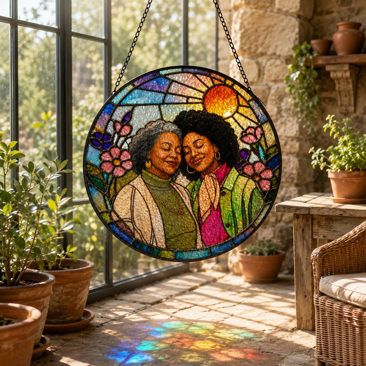 Personalized Blossom Sunrise Photo Stained Glass Suncatcher