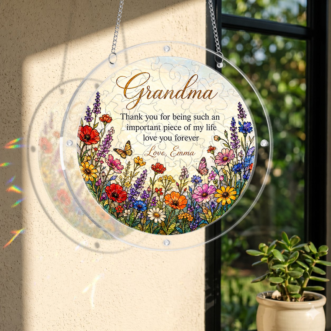 Personalized Grandma Wildflower Acrylic Puzzle Suncatcher