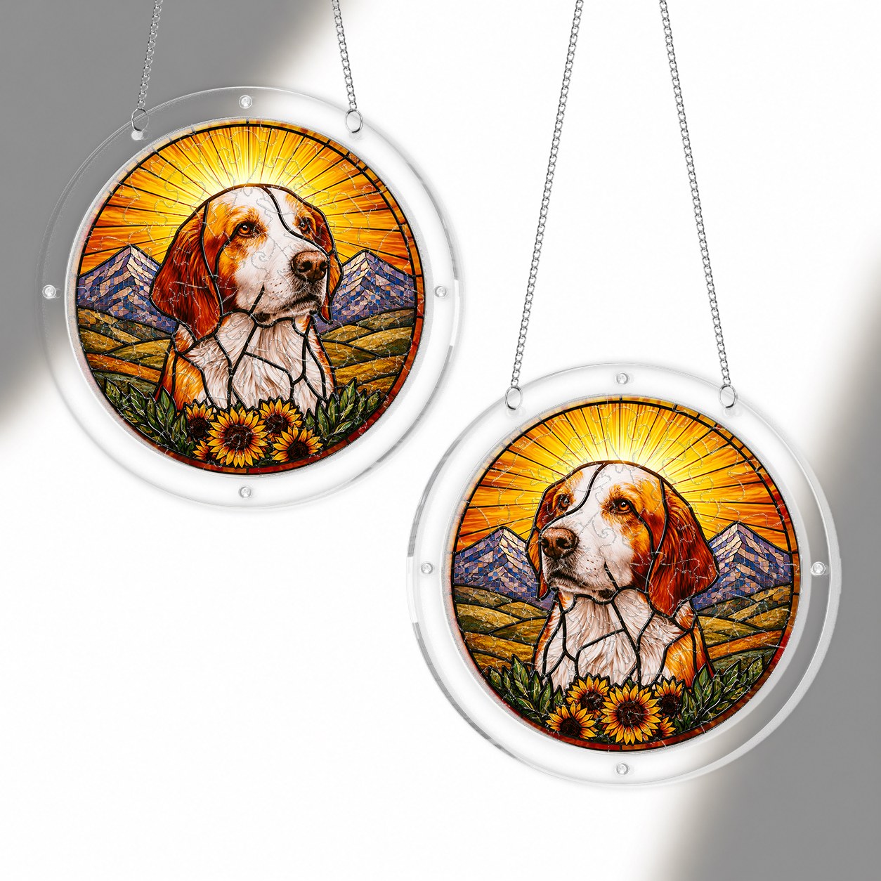Dog memorial puzzle suncatcher shown from two angles