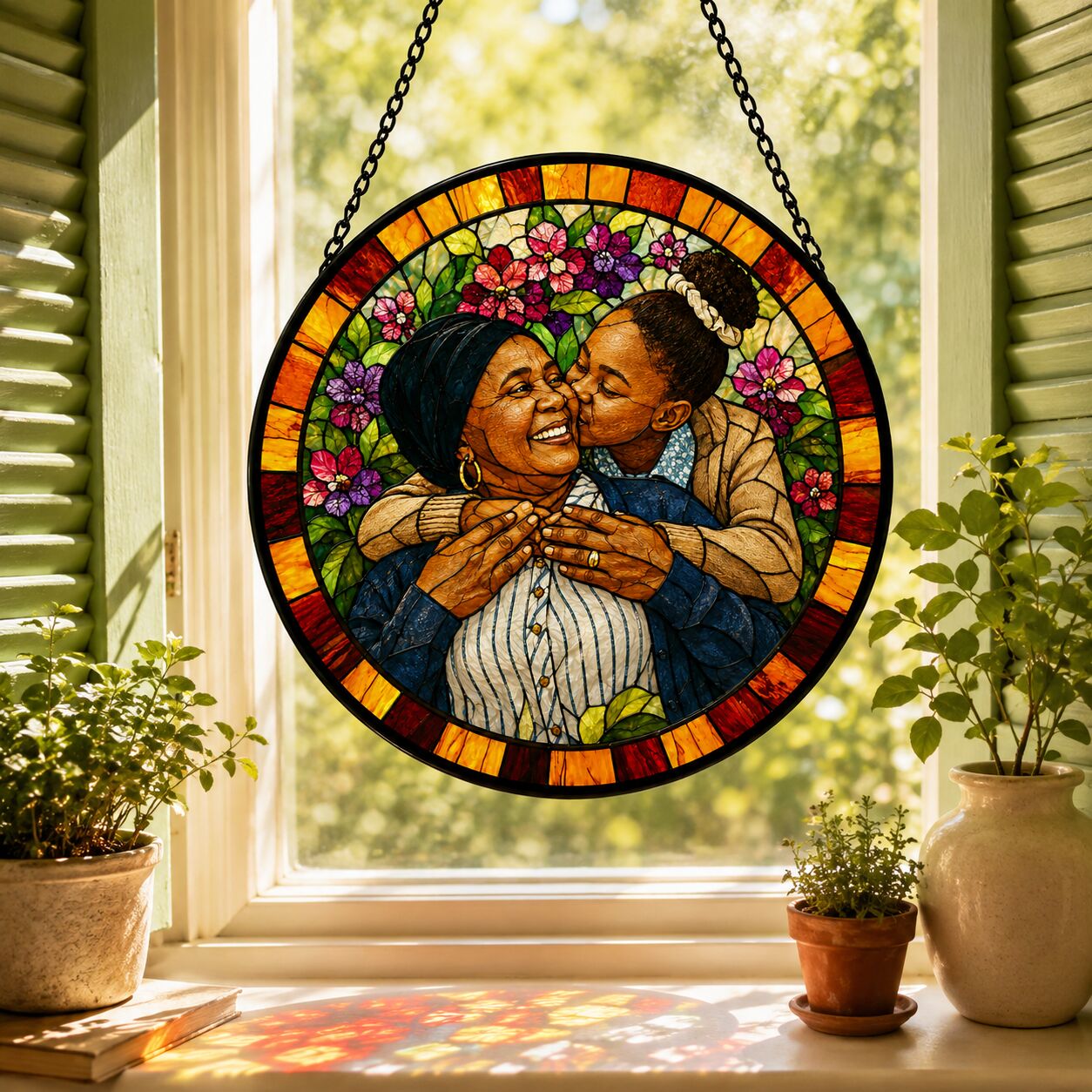 Personalized Floral Mosaic Photo Stained Glass Suncatcher
