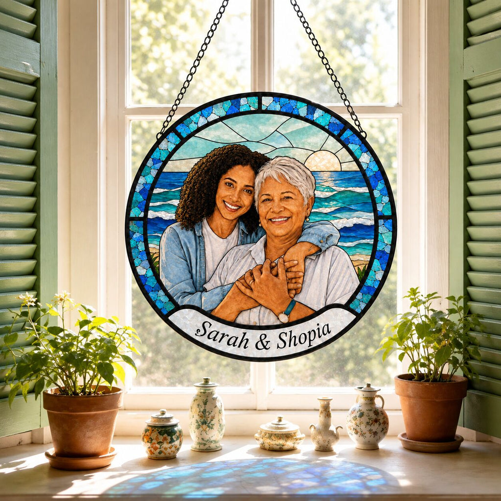 Personalized Ocean Photo Stained Glass Suncatcher