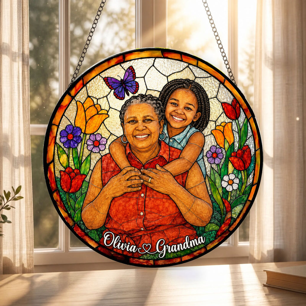 Personalized Butterfly Garden Photo Stained Glass Suncatcher