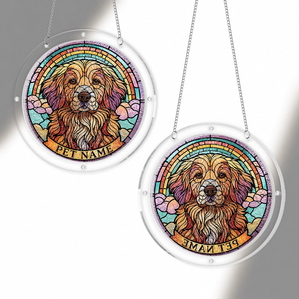 Dog memorial puzzle suncatcher shown from two angles