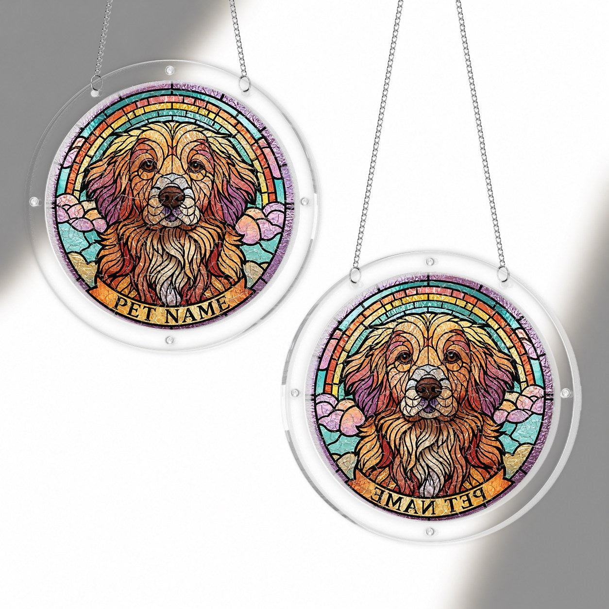 Dog memorial puzzle suncatcher shown from two angles