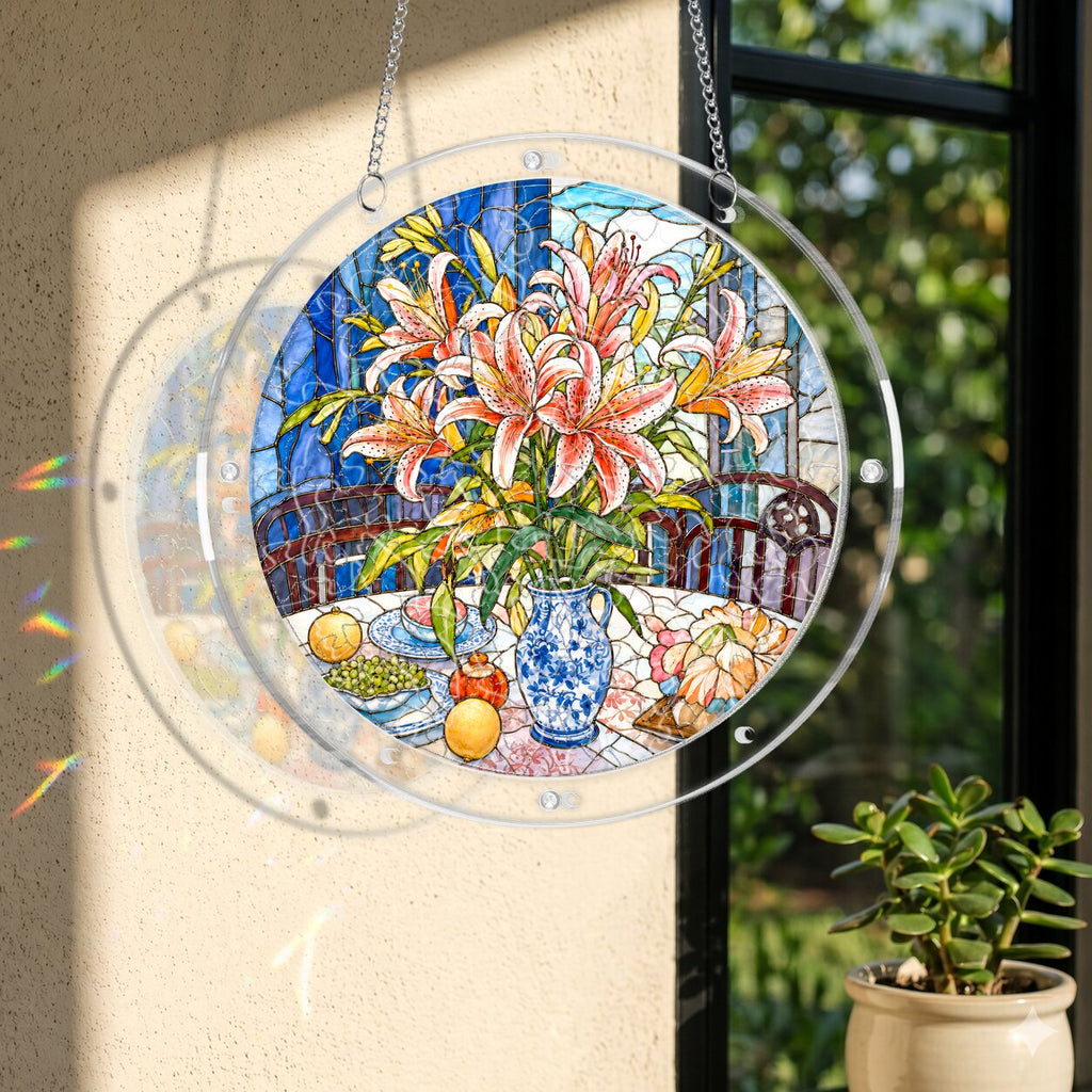 Pink Stargazer Lily Acrylic Puzzle Suncatcher