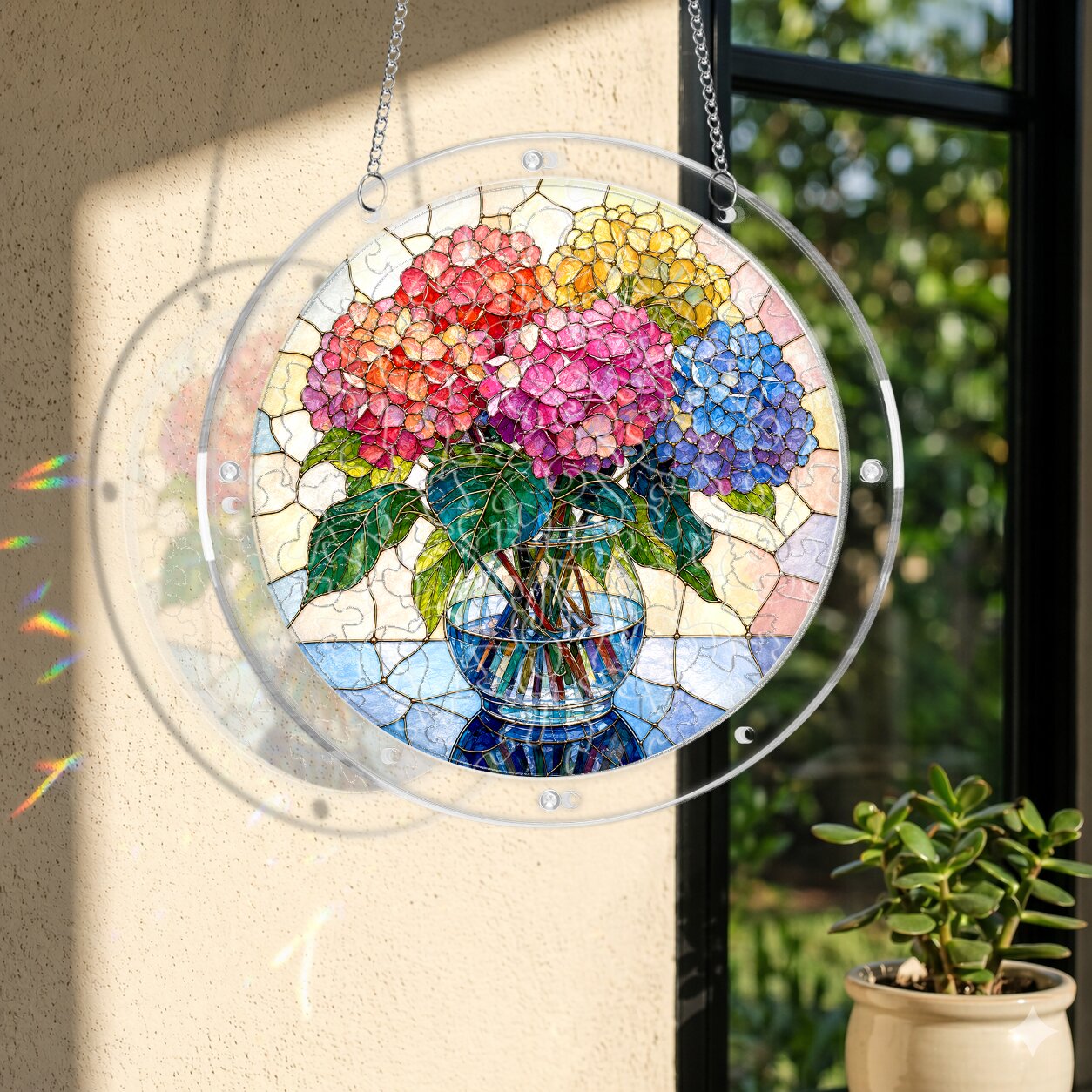Blushing Hydrangea Acrylic Puzzle Suncatcher