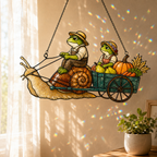 Frog Couple Pumpkin Harvest Snail Cart Holographic Acrylic Suncatcher