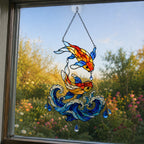 Koi Fish Couple Ocean Wave Holographic Acrylic Suncatcher