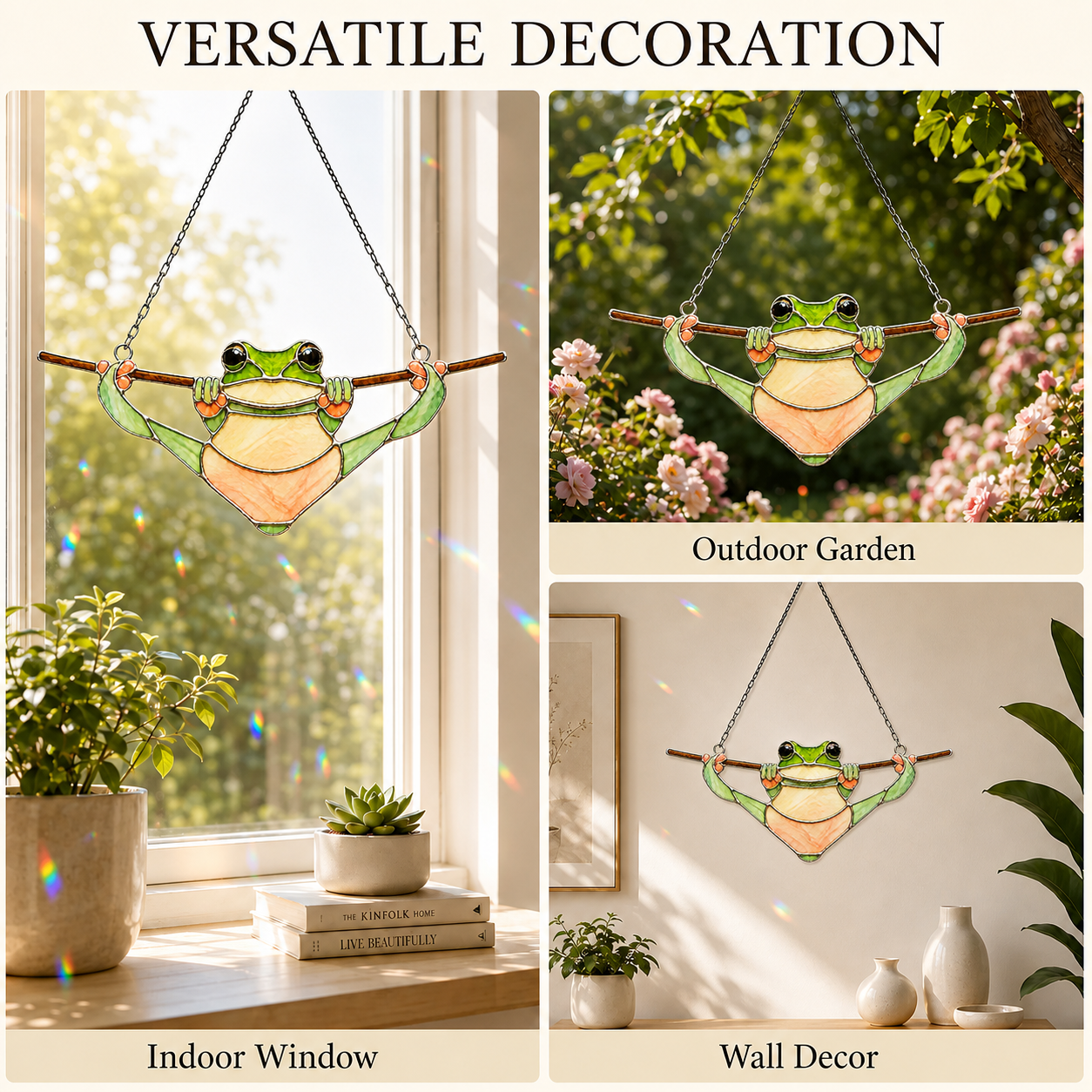 Tree Frog Hanging on a Branch Holographic Acrylic Suncatcher