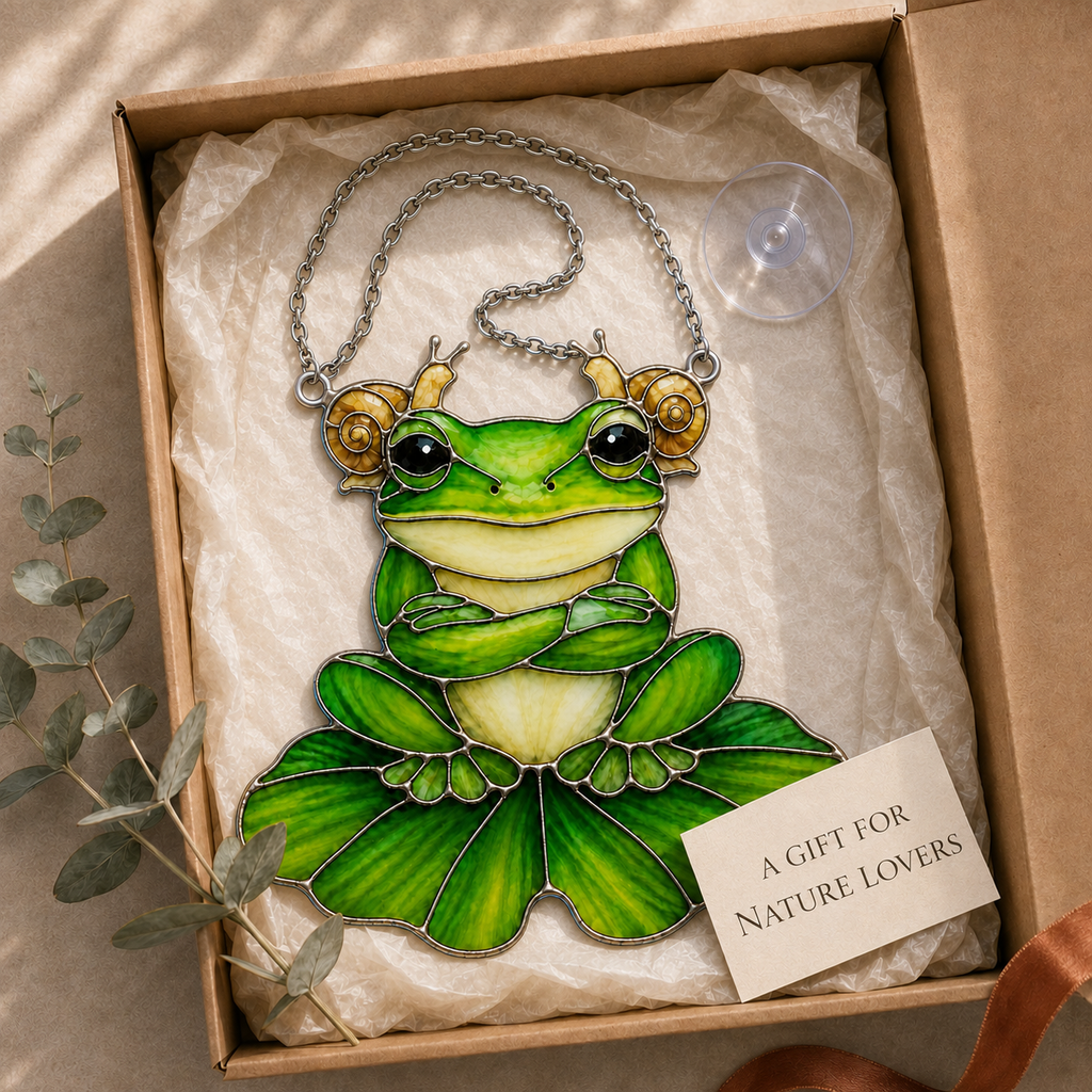 Frog & Snail Friends on Leaf Holographic Acrylic Suncatcher