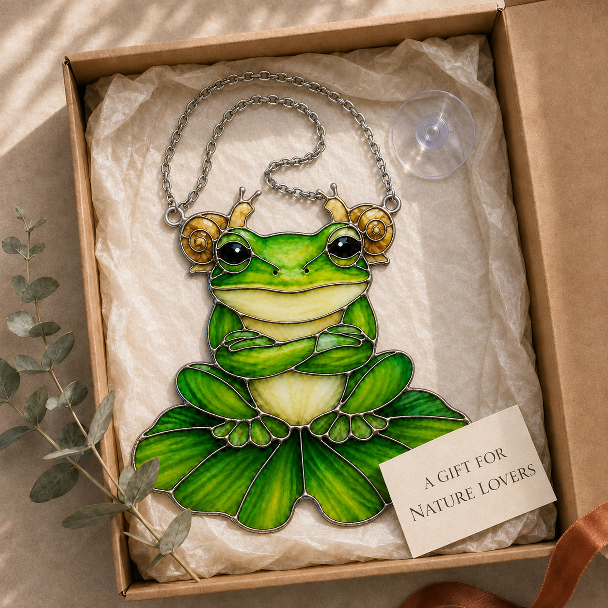Frog & Snail Friends on Leaf Holographic Acrylic Suncatcher