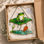 Frog Under Lotus Leaf Umbrella Holographic Acrylic Suncatcher