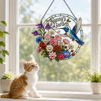 Personalized Nanny's Garden Hummingbird Holographic Acrylic Suncatcher