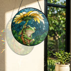Frog with Sunflower Umbrella Stained Glass Suncatcher