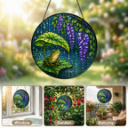 Frog & Wisteria Leaf Umbrella Stained Glass Suncatcher
