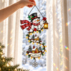 Personalized Snowman with Lantern & Winding Village Holographic Acrylic Suncatcher