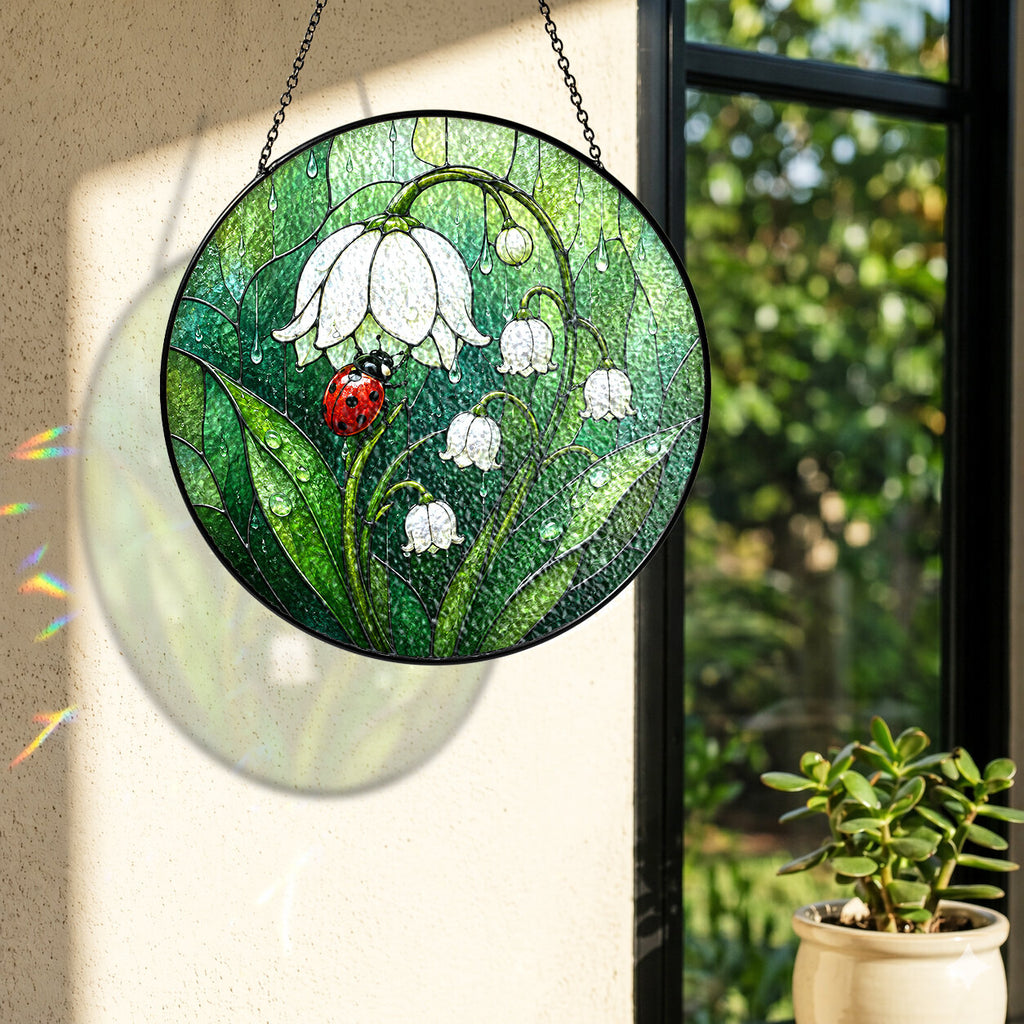 Ladybug & Lily of the Valley Stained Glass Suncatcher