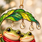 Frog Couple Under One Little Leaf Acrylic Christmas Ornament