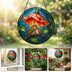 Lovebirds Flower Umbrella Stained Glass Suncatcher