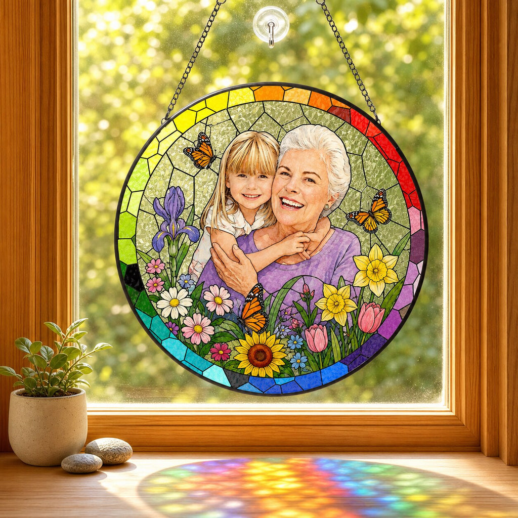 Personalized Rainbow Garden Photo Stained Glass Suncatcher