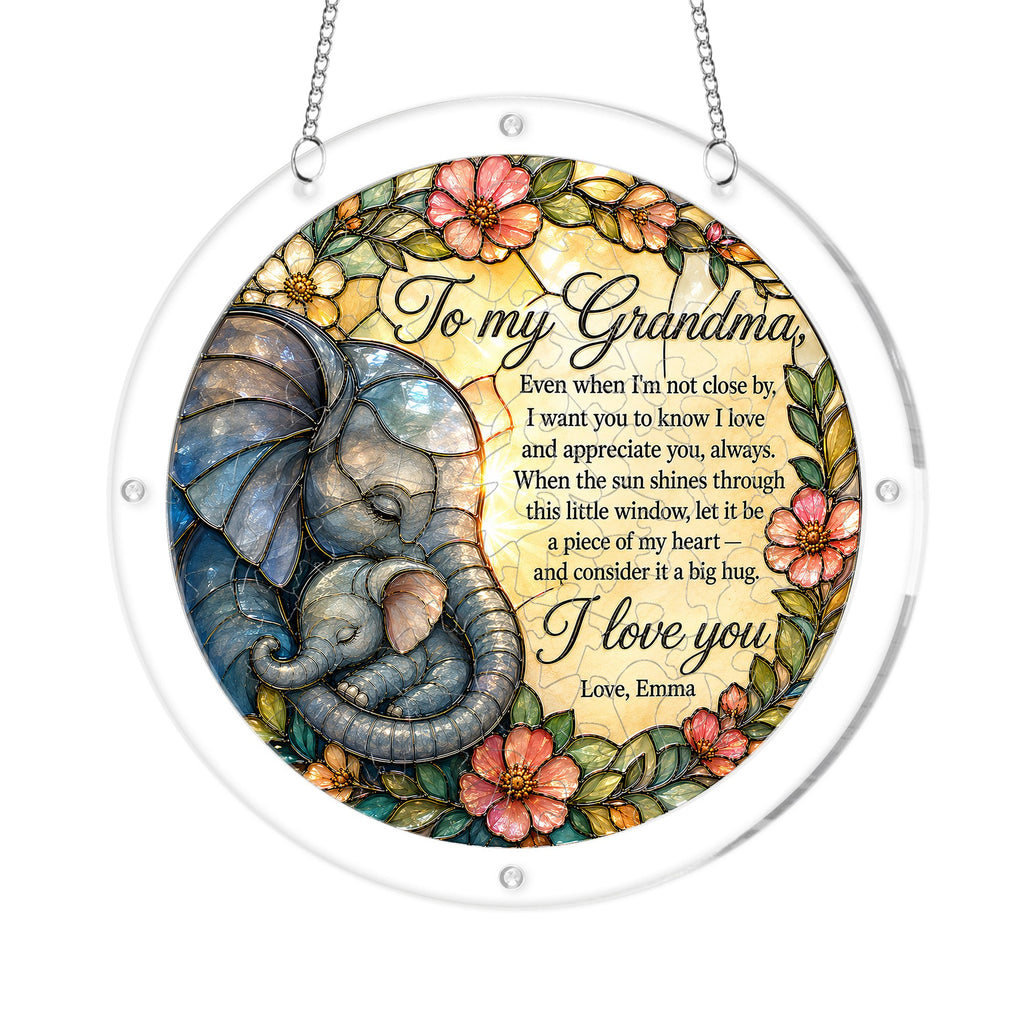 Personalized Grandma Elephant Acrylic Puzzle Suncatcher