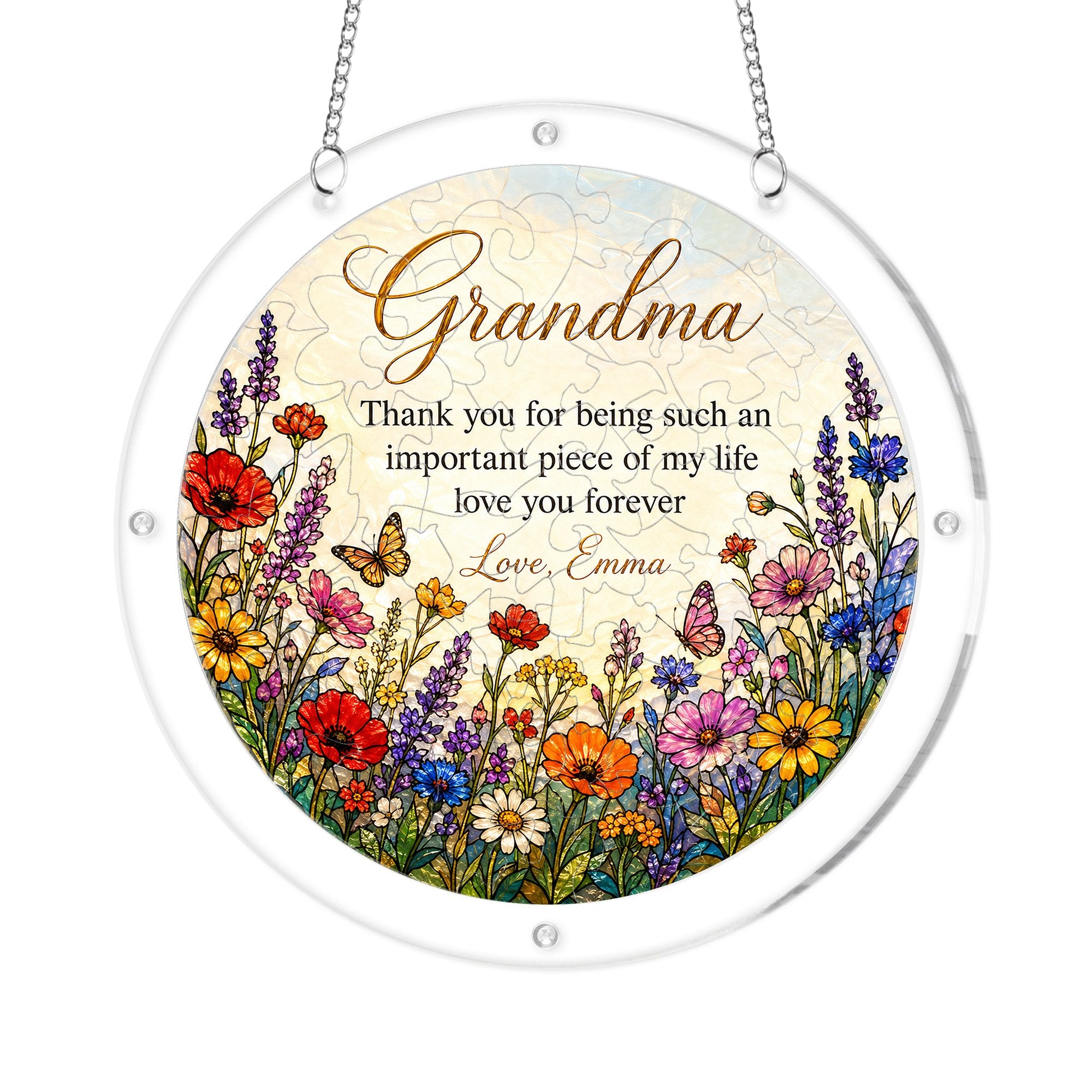 Personalized Grandma Wildflower Acrylic Puzzle Suncatcher