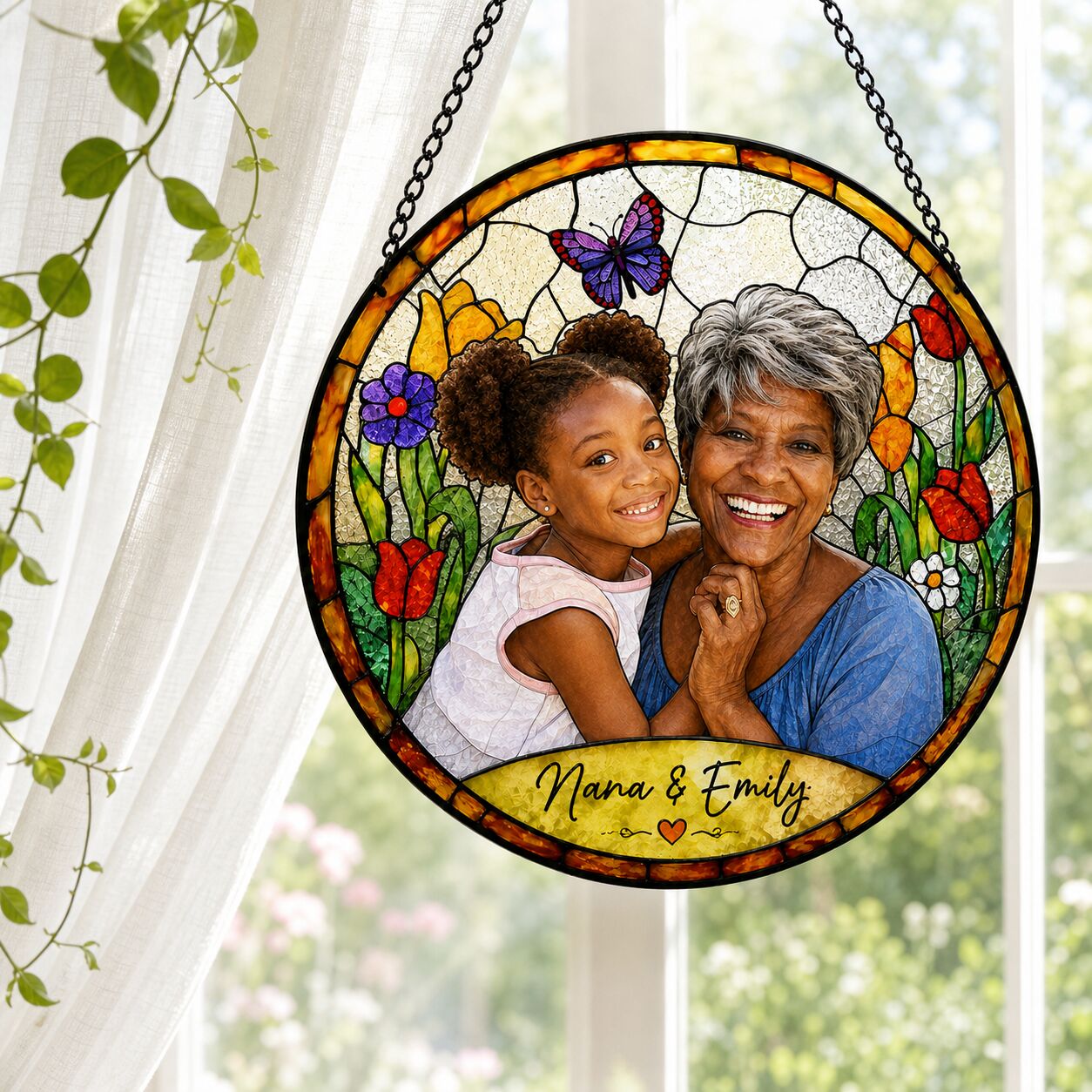 Personalized Spring Garden Photo Stained Glass Suncatcher