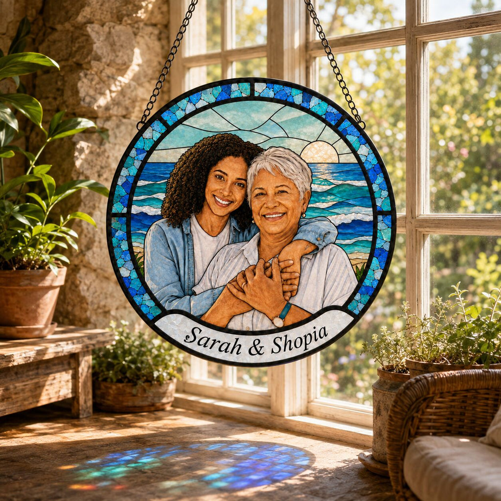 Personalized Ocean Photo Stained Glass Suncatcher