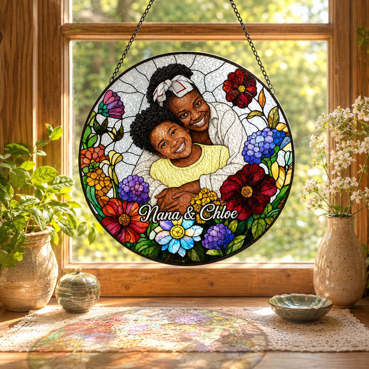 Personalized Wildflower Photo Stained Glass Suncatcher
