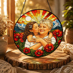 Personalized Poppy Sunrise Photo Stained Glass Suncatcher