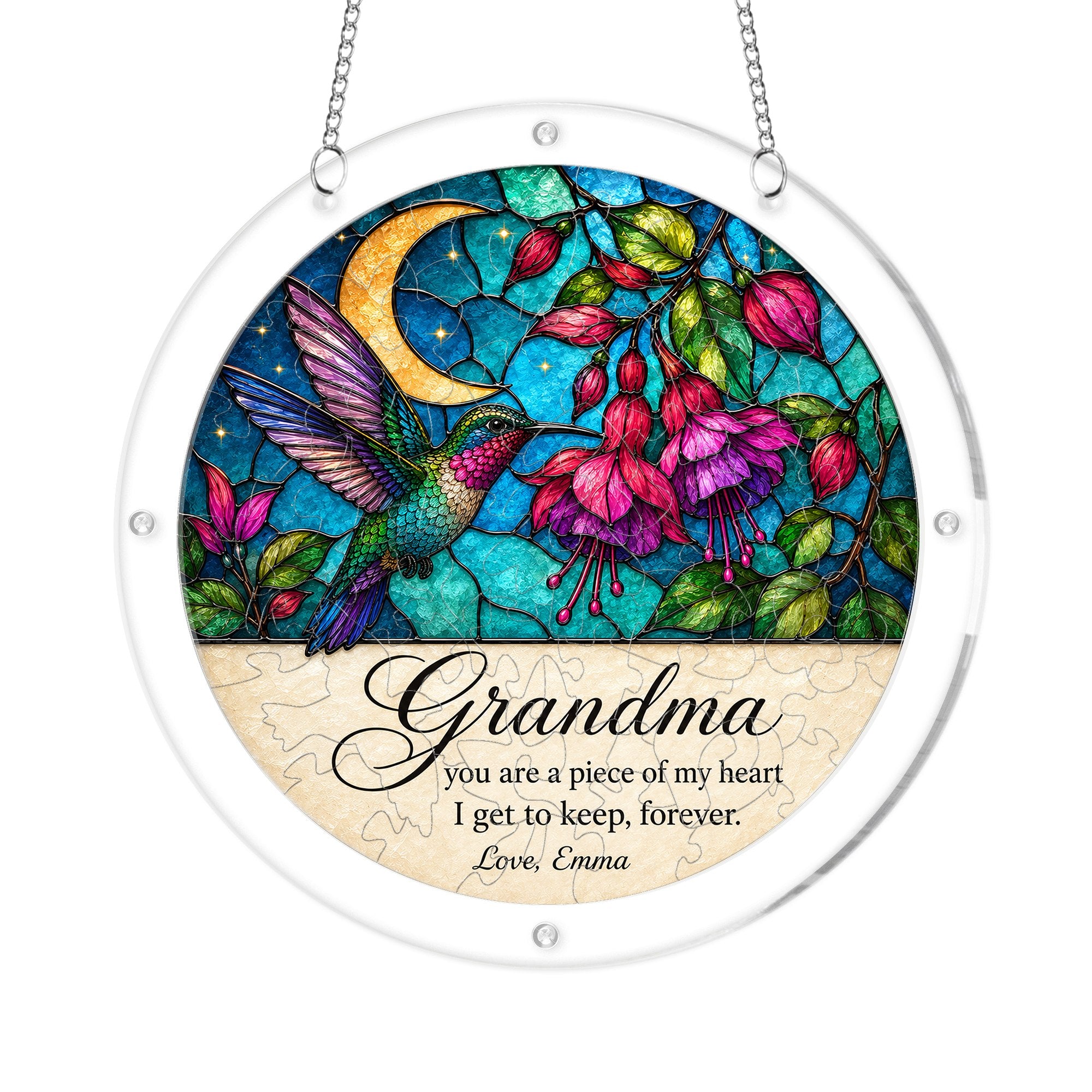 Personalized Grandma Hummingbird Acrylic Puzzle Suncatcher